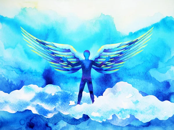 Lidský andělem mysl nebe síla akvarel malba ilustrace — Stock fotografie