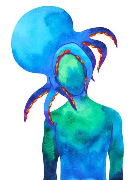 Абстрактная акварельная живопись головы осьминога — стоковое фото