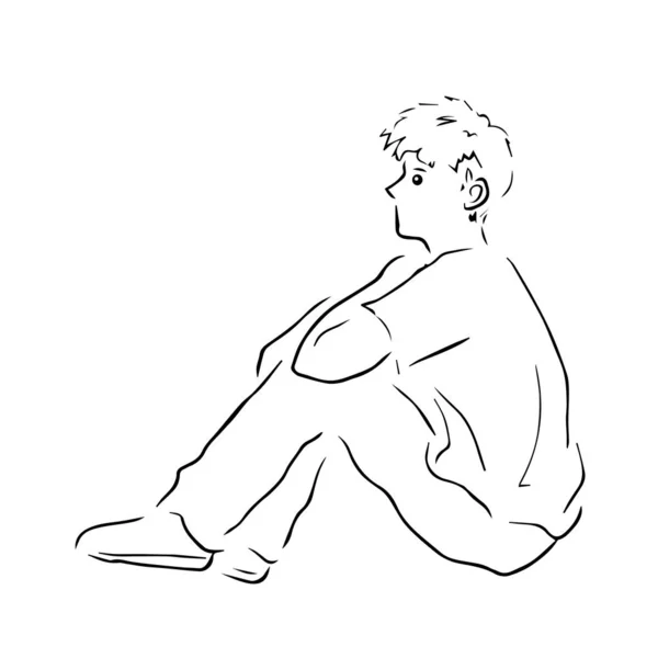 Biały czarny ilustracja mężczyzna siedzący projekt rysunek ręka wektor — Wektor stockowy