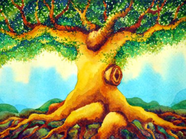 ağaç boyama el sanat illüstrasyon meşe suluboya çizim