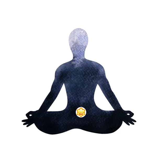 Orange sakrale Chakra menschliche Lotus-Pose Yoga, abstrakte Kunst Aquarellmalerei — Stockfoto