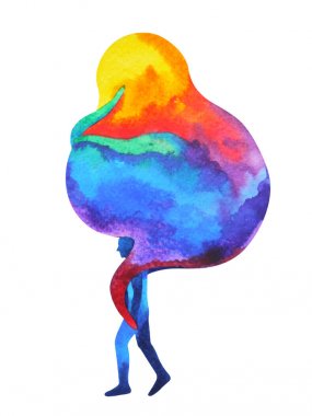 insan omuz suluboya boyama üzerinde soyut canavar hayalet taşıyan