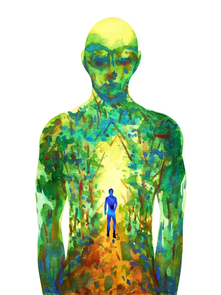 Menselijke Walking Forest way abstract aquarel schilderij illustratie — Stockfoto