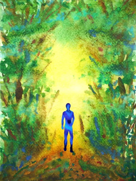 Caminhada humana floresta maneira abstrata aquarela pintura ilustração — Fotografia de Stock