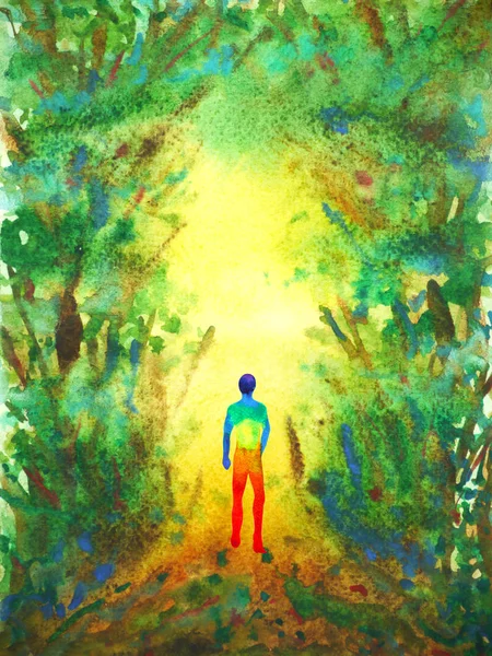 Mensch zu Fuß Wald Weg abstrakte Aquarell Malerei Illustration — Stockfoto