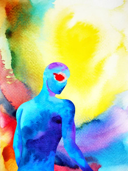 Human and spirit powerful energy connect to the universe power watercolor painting — Stock Photo, Image