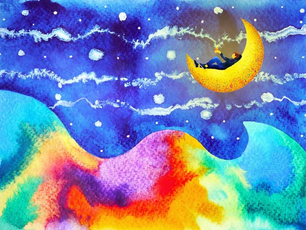 insan ve ruh güçlü enerji evren güç suluboya boyama bağlanmak