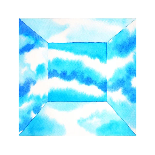 Kék ég Box szoba tér akvarell festés kézrajz illusztráció — Stock Fotó