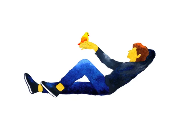 Relax adam illüstrasyon el suluboya çizim — Stok fotoğraf