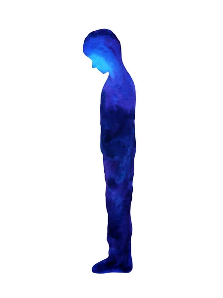 Humano de pé para baixo rosto, pintura aquarela corpo abstrato — Fotografia de Stock