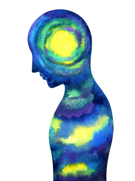 Menschlicher Kopf, Chakra-Kraft, Inspiration abstraktes Denken Aquarellmalerei — Stockfoto