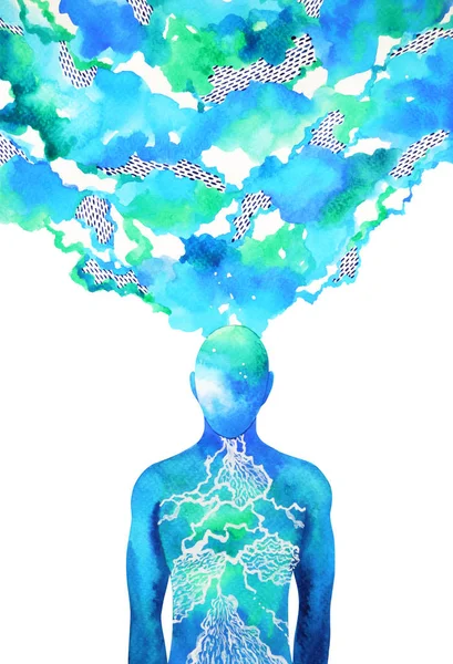 Menschlicher Kopf, Chakra-Kraft, Inspiration abstraktes Denken Aquarellmalerei — Stockfoto
