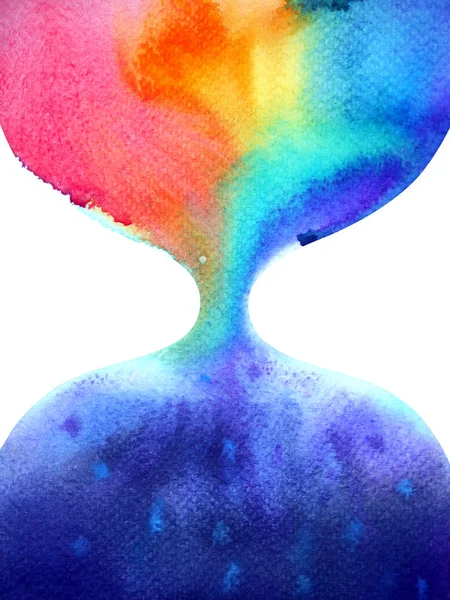 Zandloper regenboog kleur blauw aquarel schilderij handtekening illustratie ontwerp — Stockfoto