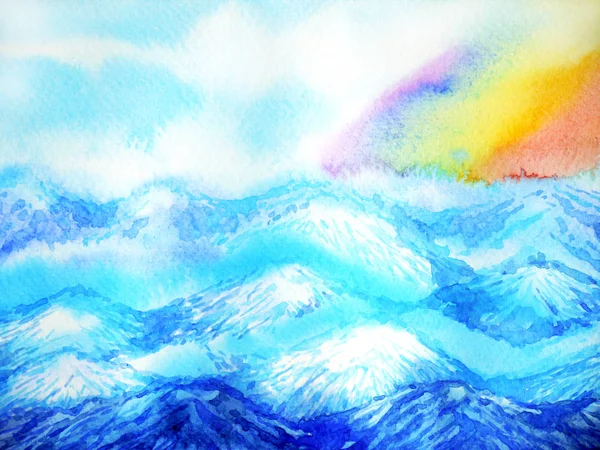 Abstracto montaña acuarela pintura paisaje dibujado a mano diseño —  Fotos de Stock