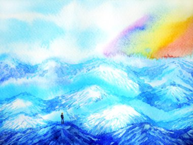 insan ve ruh güçlü enerji evren güç suluboya boyama bağlanmak