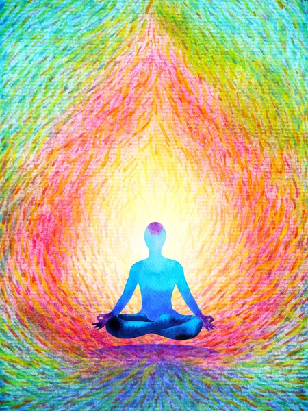 7 renkli çakra insan lotus poz yoga, soyut dünya, evren soyut sanat suluboya boyama