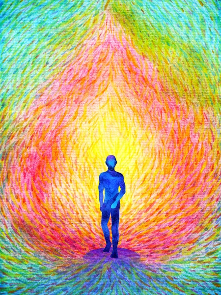 Mensch und Geist kraftvolle Energie verbinden sich mit dem Universum Macht abstrakte Kunst Aquarellmalerei — Stockfoto