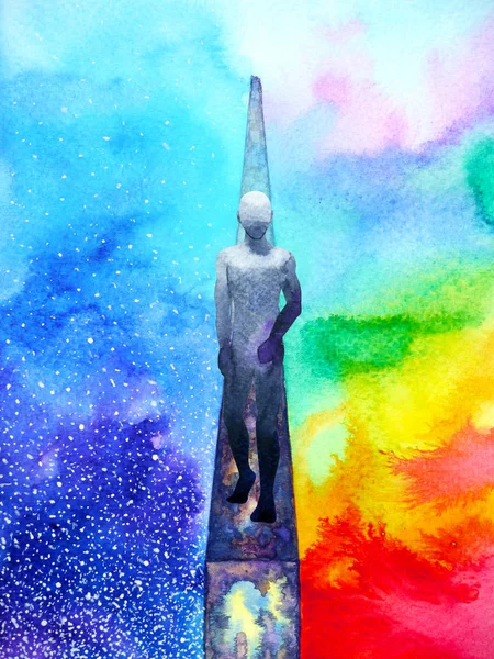 human walking on high wall with spirit powerful energy connect to the universe