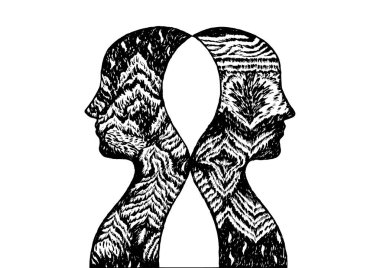 İnsan kafası ruhu güç enerji evrenvektör soyut sanat illüstrasyon bağlanmak