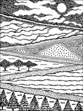 Kırsal tarım tarım köy kroki el vektör illustraion tasarım çizilmiş