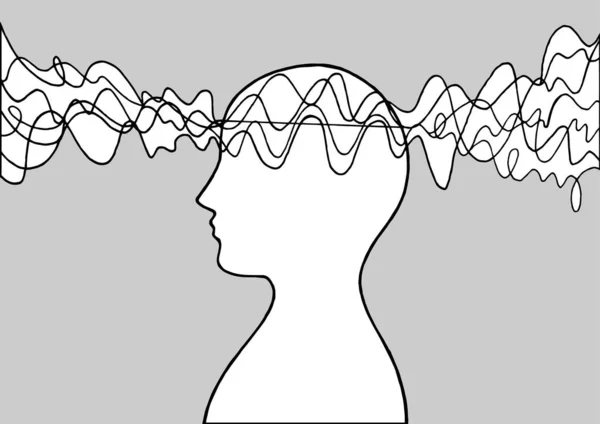 人間の頭の精神力エネルギー波ベクトル抽象美術イラストデザイン — ストックベクタ