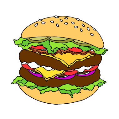 hamburger vektör illüstrasyon tasarım el çizim sanatı