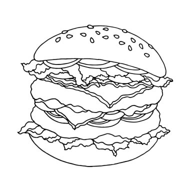 hamburger vektör illüstrasyon tasarım el çizim sanatı