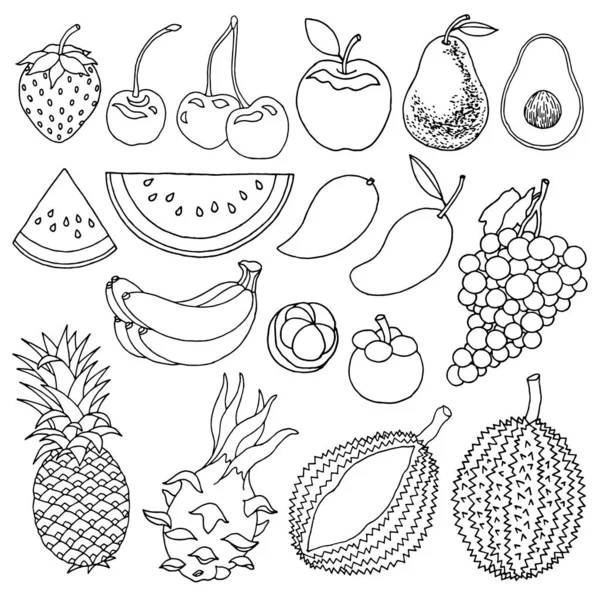 Jeu de froid et fruits tropicaux doux délicieux vecteur illustration conception art dessin à la main — Image vectorielle