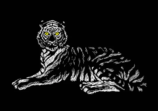 Tigre seduta vettore illustrazione disegno mano disegno arte — Vettoriale Stock