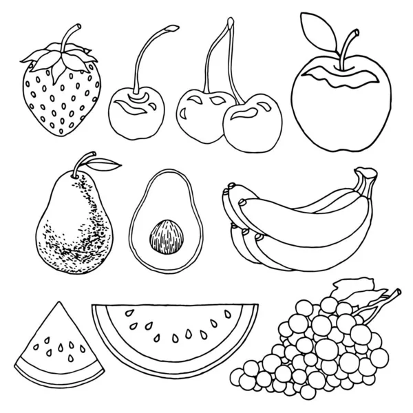 Soğuk hava ve tropikal meyve tatlı lezzetli vektör illüstrasyon tasarım sanat el çizim seti — Stok Vektör