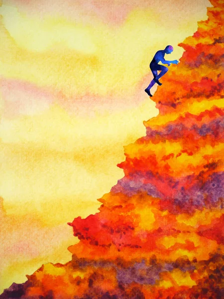 Abstrato humano escalada alta montanha para o sucesso aquarela pintura ilustração design — Fotografia de Stock