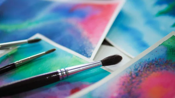 Watercolor painting art abstract focus on big brush — Stock Photo, Image