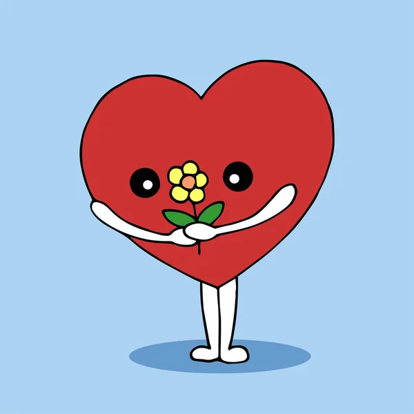 Verlegen hart Holding bloem vector hand getekende ontwerp illustratie — Stockvector