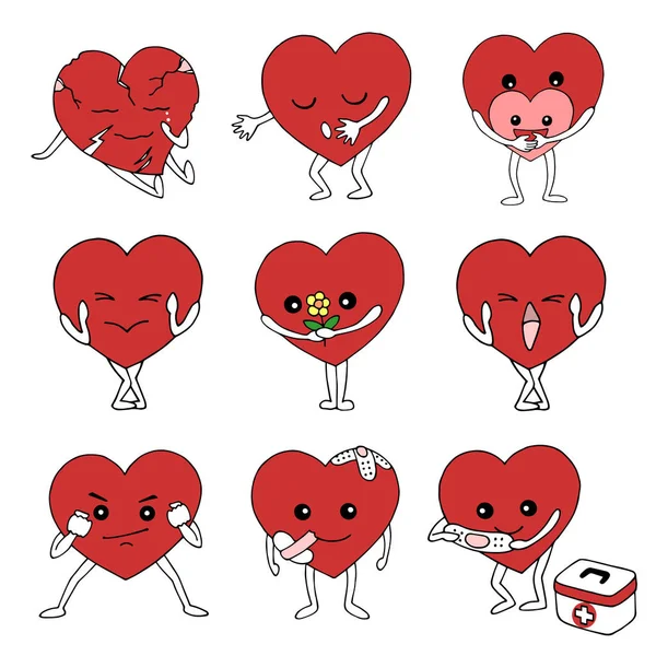 Set van emotie gevoel harten vector hand getekende ontwerp illustratie — Stockvector