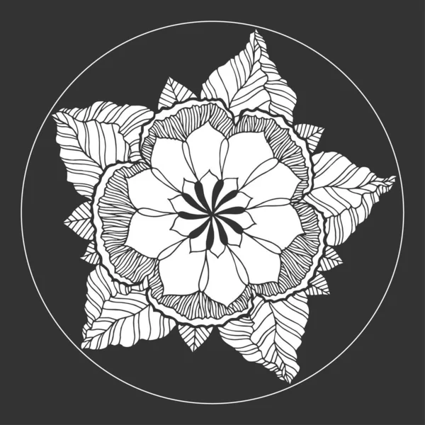 Chakra mandala ícone símbolo, flor floral, vetor desenhado à mão, sinal de ilustração — Vetor de Stock