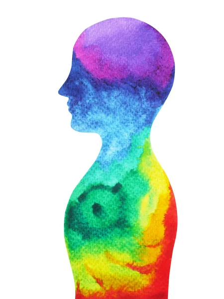 Lidská hlava, síla čakra, inspirace abstraktní myšlení, akvarel — Stock fotografie