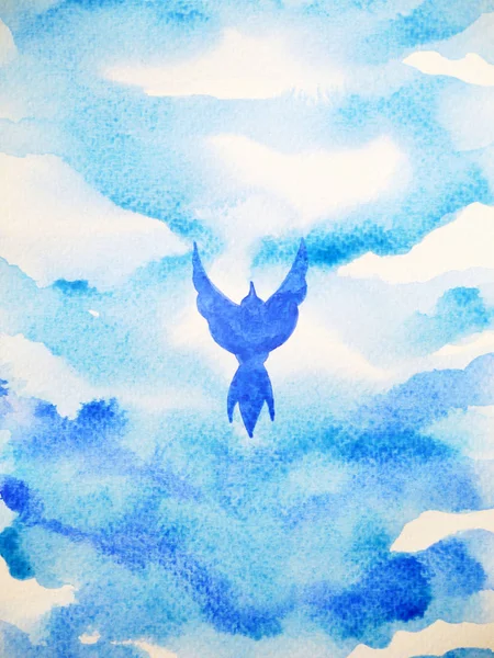 Flying birds free, relax mind with open sky, abstract watercolor painting