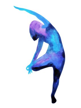 Ağaç Pose Yoga ( Vriksasana ) konumu, suluboya boyama, el çizilmiş