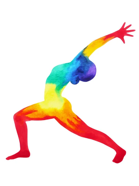 Warrior 1 Yoga Pose ( Virabhadrasana I ) position, watercolor painting — Stock Photo, Image