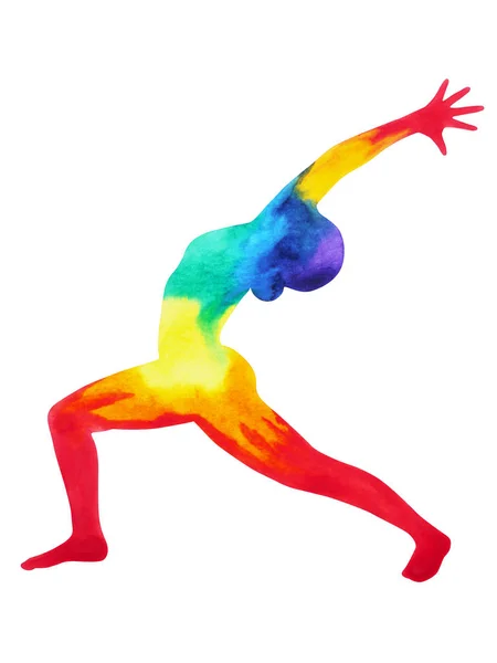 Warrior 1 yoga pose (Virabhadrasana I) positie, aquarel schilderij — Stockfoto