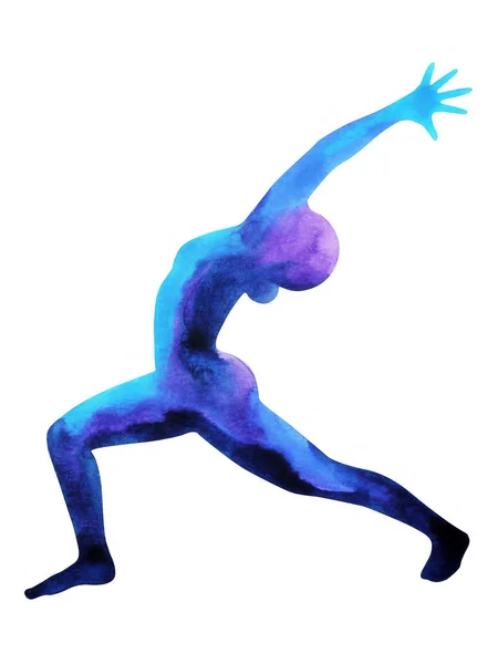 Krieger 1 Yogapose (virabhadrasana i) Position, Aquarellmalerei — Stockfoto