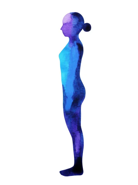 Postura de montaña Yoga (Tadasana) posición, pintura acuarela, dibujado a mano — Foto de Stock
