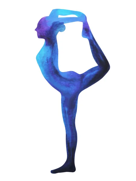 Staande terug buigen 1 been yoga Bow pose, kleur chakra aquarel schilderij — Stockfoto