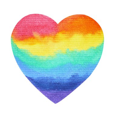 Gökkuşağı kalp Lgbt sembolü suluboya boyama el çizilmiş, kırpma yolu