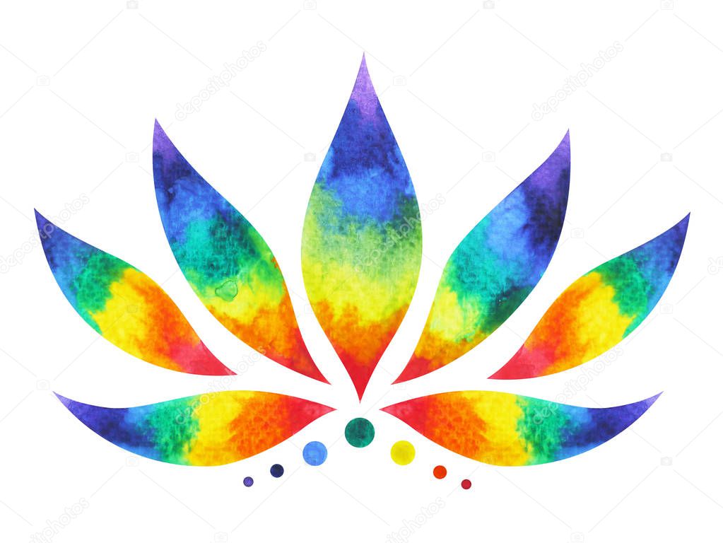 7 color of chakra symbol concept, flower floral, watercolor painting hand drawn icon logo, illustration design sign