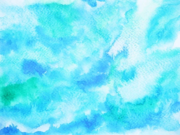 Abstrato azul onda mar oceano fundo, nebuloso céu aquarela pintura — Fotografia de Stock