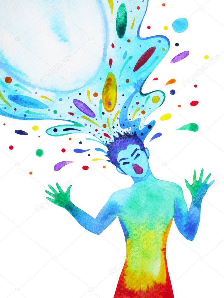 Human head, power splash inspiration abstract thought, watercolor painting