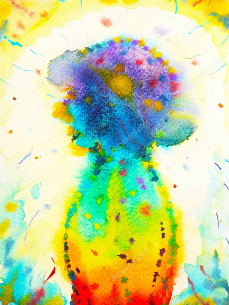 Human head, chakra power, inspiration abstract thinking, watercolor painting