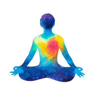 7 çakra insan lotus poz yoga, soyut dünya, evren, suluboya boyama