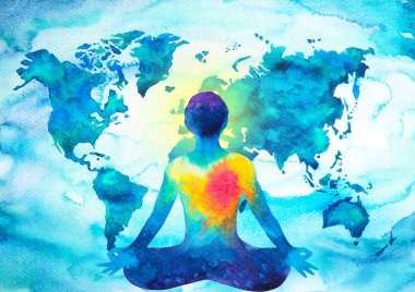 Soyut insan meditasyon çakra evren güç dünya haritası arka plan